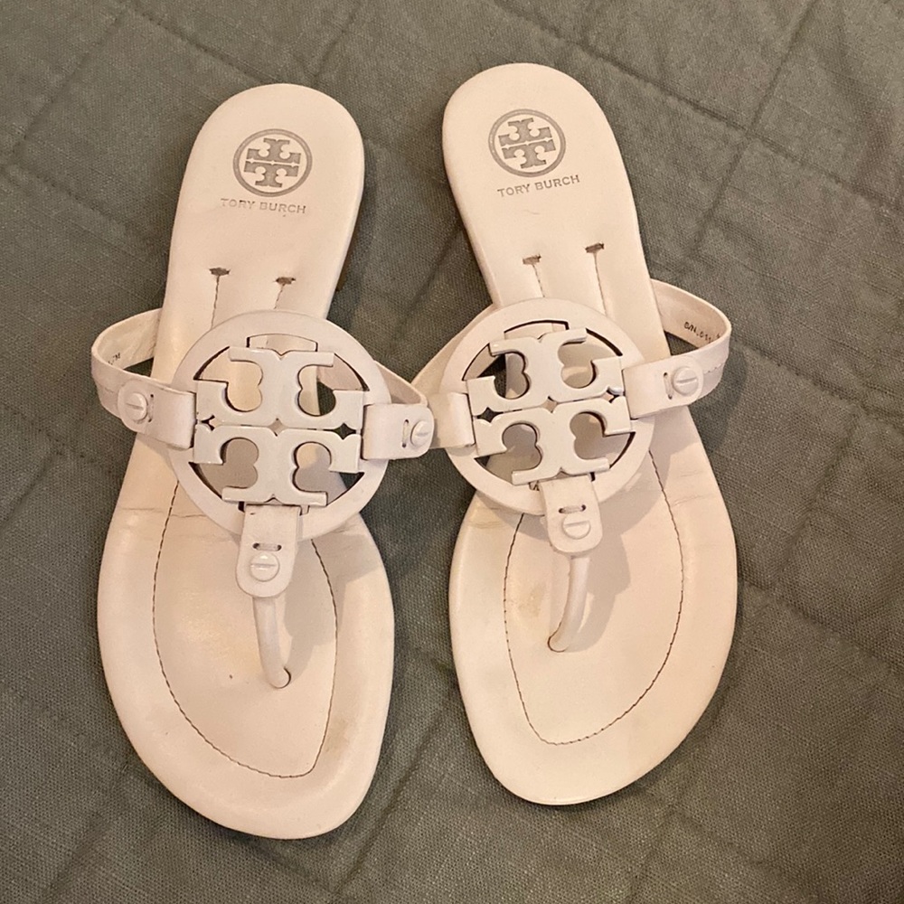 Tory Burch White Miller Leather Sandals